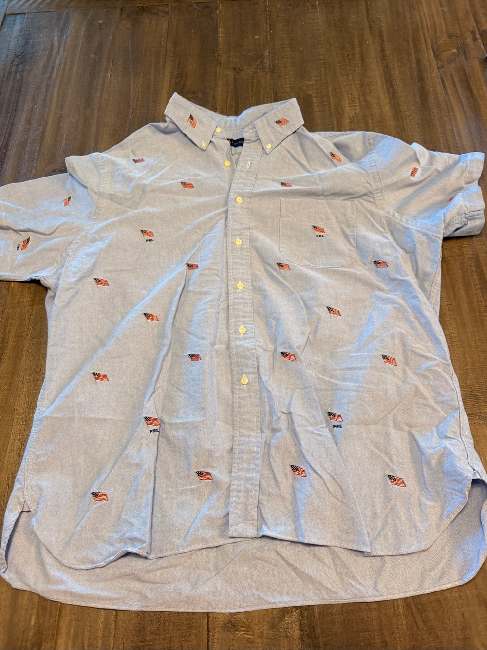 Polo Ralph Lauren Button Down Shirt Men's 2XL XXL Blue w/ Embroidered Flags